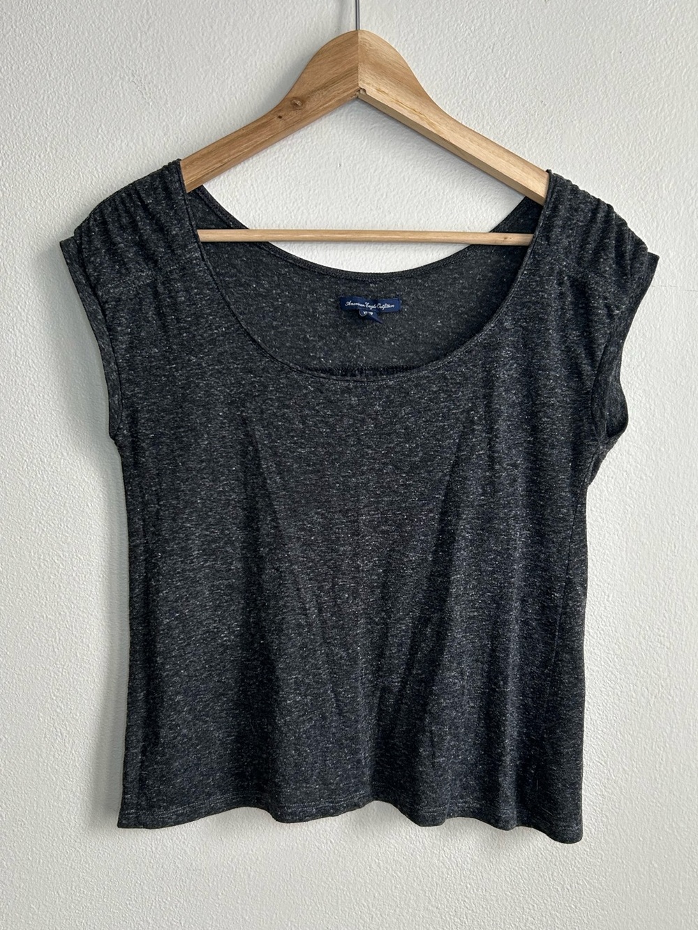 American Eagle Gray Speckled Crossover Open Back Short Sleeve Lightweight Sz XS